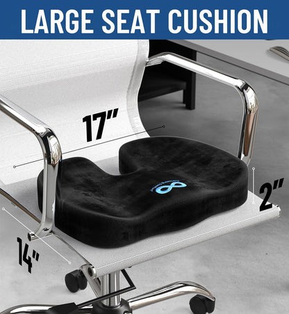 Everlasting Comfort Memory Foam Seat Cushion - Office Chair Cushion for Work, Travel, Car Support Pillow for Driving - Portable Seat for Chairs and Desks - Coussin Chaise - Black