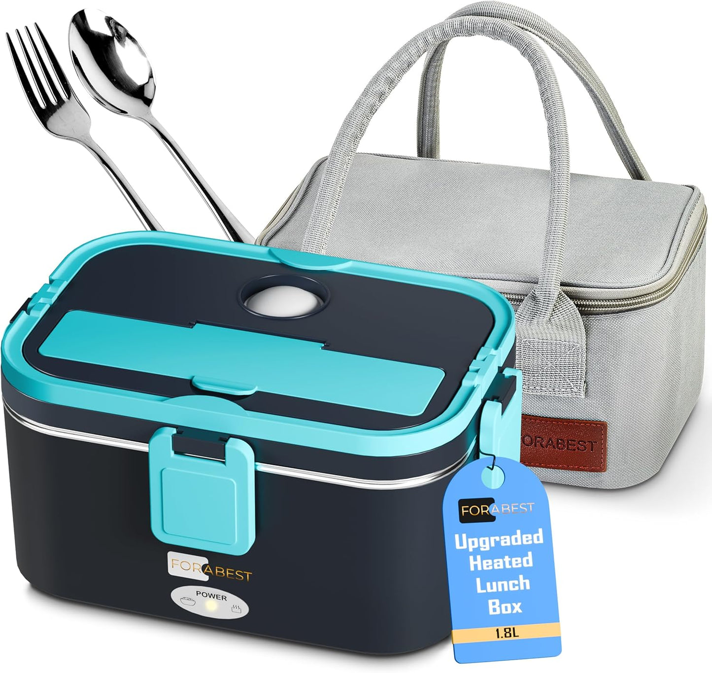 FORABEST Electric Lunch Box Food Heater 80W 1.5L Stainless Steel Heated Lunch Box for Men & Women, Universal 12/24/110/220V Self Heating Lunch Box for Car, Truck & Work, Portable Food Warmer lunch box