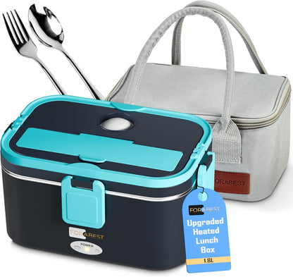 FORABEST Electric Lunch Box Food Heater 80W 1.5L Stainless Steel Heated Lunch Box for Men & Women, Universal 12/24/110/220V Self Heating Lunch Box for Car, Truck & Work, Portable Food Warmer lunch box