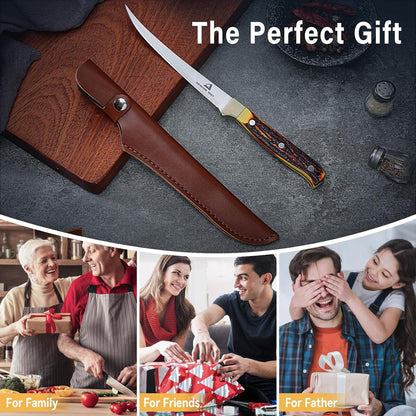DRAGON RIOT Fillet Knife 7.5 inch Professional Boning Knife for Filleting Japanese Stainless Steel Fish Knife with Ergonomic Handle Super Sharp Fish Filleting Knife for Meat Poultry Cutting