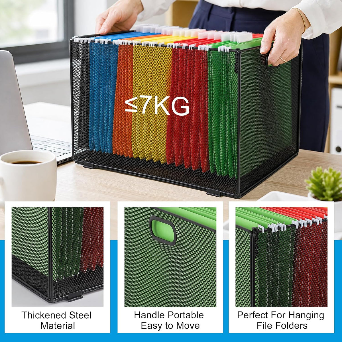 EASEPRES Hanging File Organizer Box, Metal Mesh Desk Folder Holder, 1 Pack