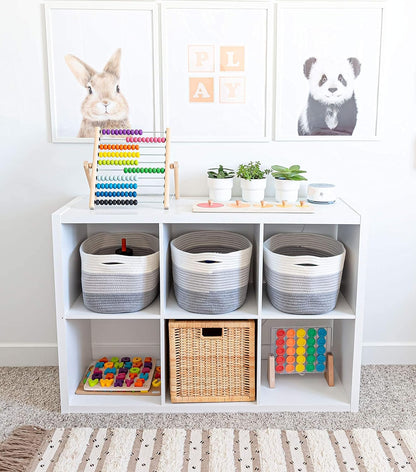 OrganiHaus Soft Woven Baskets for Storage Organization Set of 3, Cotton Rope Nursery Storage Baskets for Shelves, Square Book Bins, Bathroom Towel Hamper, Dog Toy Bins, Panier Rangement - Light Honey