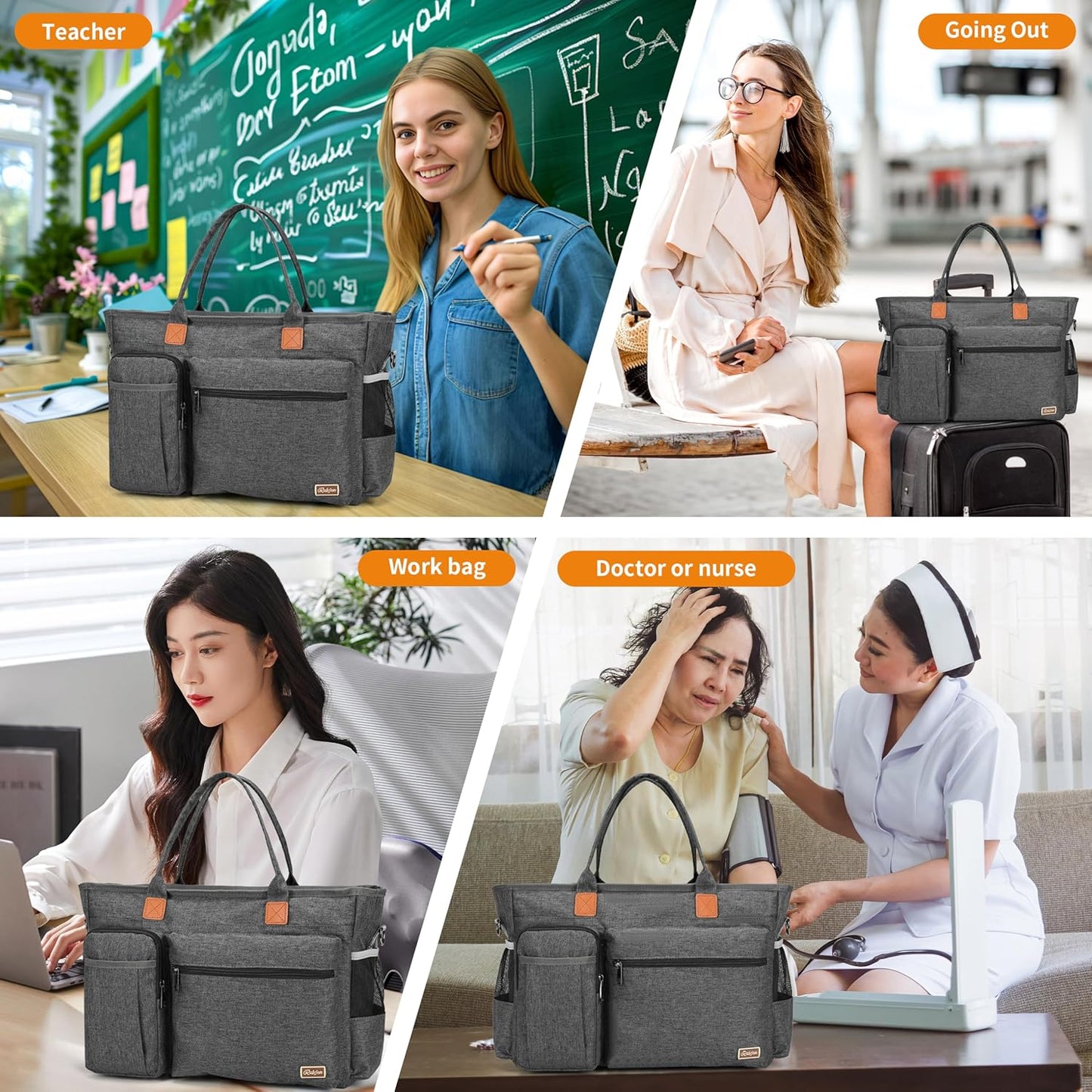 Laptop Tote Bag, Middle Size Computer Messenger Teacher Bag with 15.6'' Padded Laptop Sleeve - PuriLite