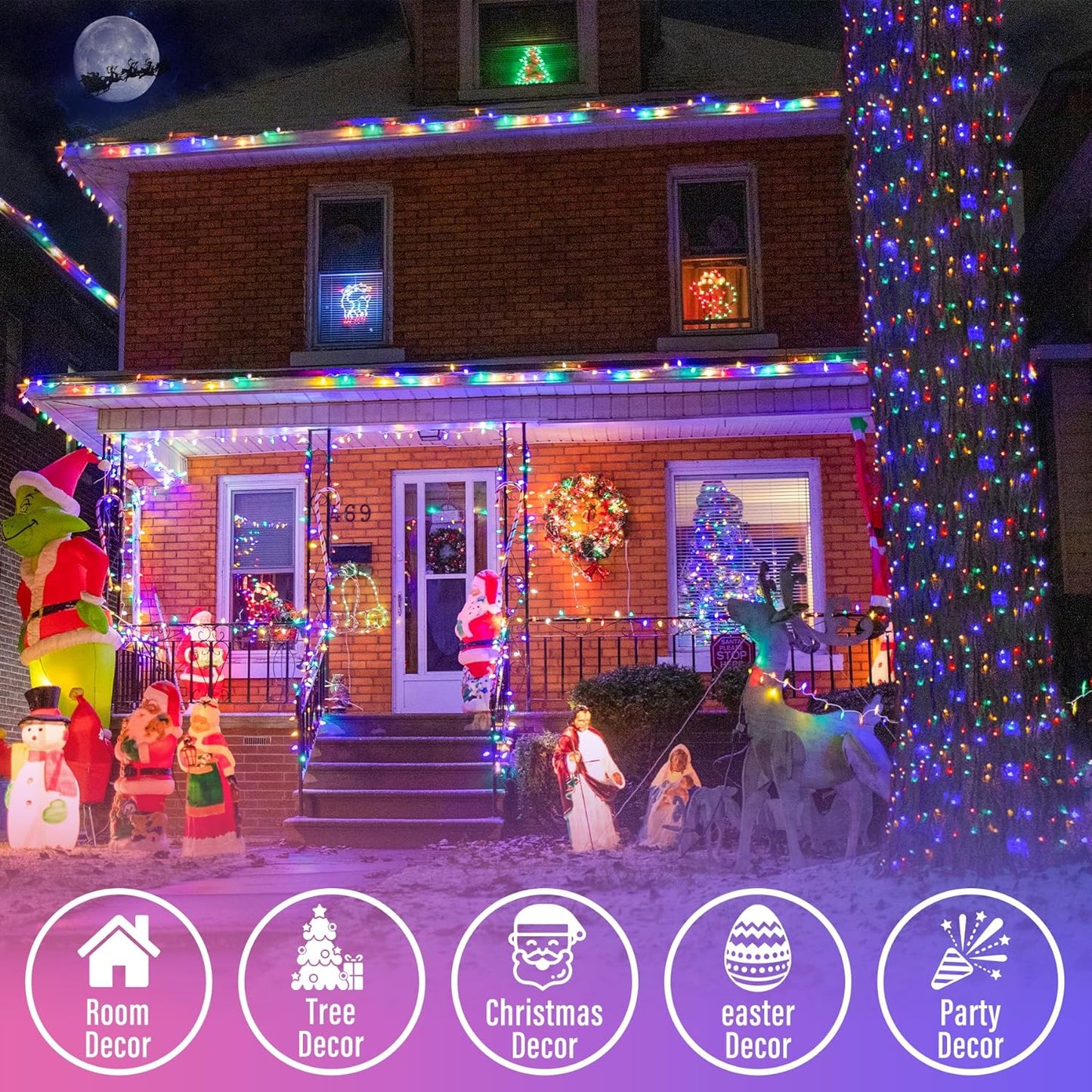 JMEXSUSS 66ft 200 LED Halloween Lights Outdoor, Orange String Lights Clear Wire, 8 Modes Orange Halloween Christmas String Lights Plug in for Tree Indoor Patio Garden Thanksgiving Decorations