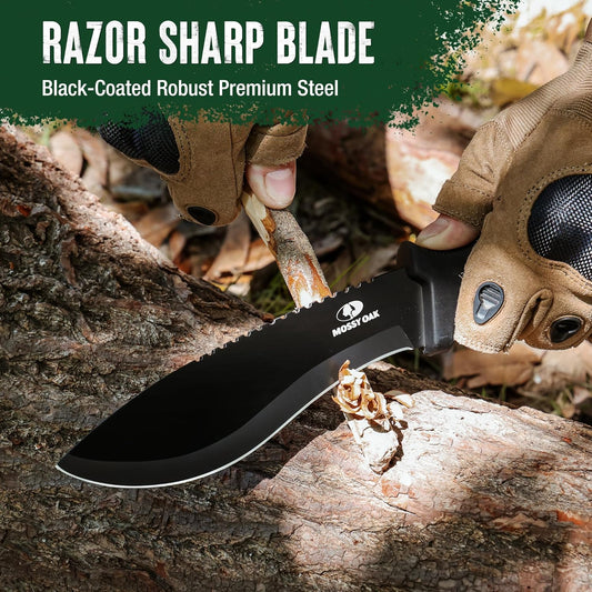 Mossy Oak Survival Hunting Knife with Sheath, 11-1/2-inch Fixed Blade Tactical Bowie Knife, Premium Stainless Steel Blade for Camping, Outdoor, Bushcraft - PuriLite