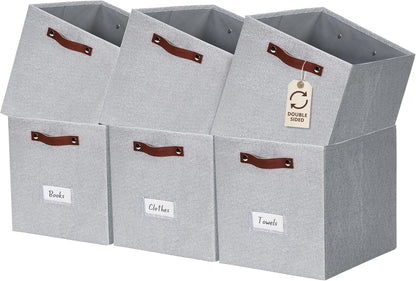 DECOMOMO Cube Storage Bin, Storage Cubes with Labels, Baskets for Shelves Kallax Linen Closet Organizers (Cube 10.5x11"/ 6pcs, Black)