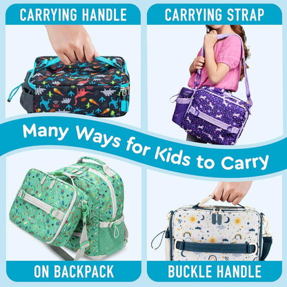 Bentgo® Kids Lunch Bag - Durable, Double Insulated, Water-Resistant Fabric, Interior & Exterior Zippered Pockets, Water Bottle Holder - Ideal for Children 3+ (Shark)
