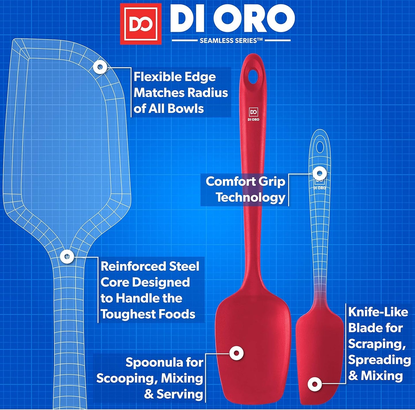 DI ORO Silicone Spatula Set - Rubber Kitchen Spatulas for Baking, Cooking, & Mixing - 600°F Heat-Resistant & BPA Free Silicone Scraper Spatulas for Nonstick Cookware - Dishwasher Safe (5pc, Black)