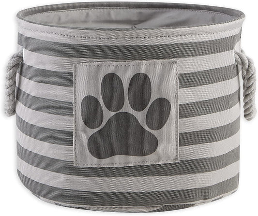 DII Bone Dry RoundSmall Pet Toy and Accessory Storage Bin, 12"(Dia) x9(H), Collapsible Organizer Storage Basket for Home Decor, Pet Toy, Blankets, Leashes and Food-Gray Stripes - PuriLite