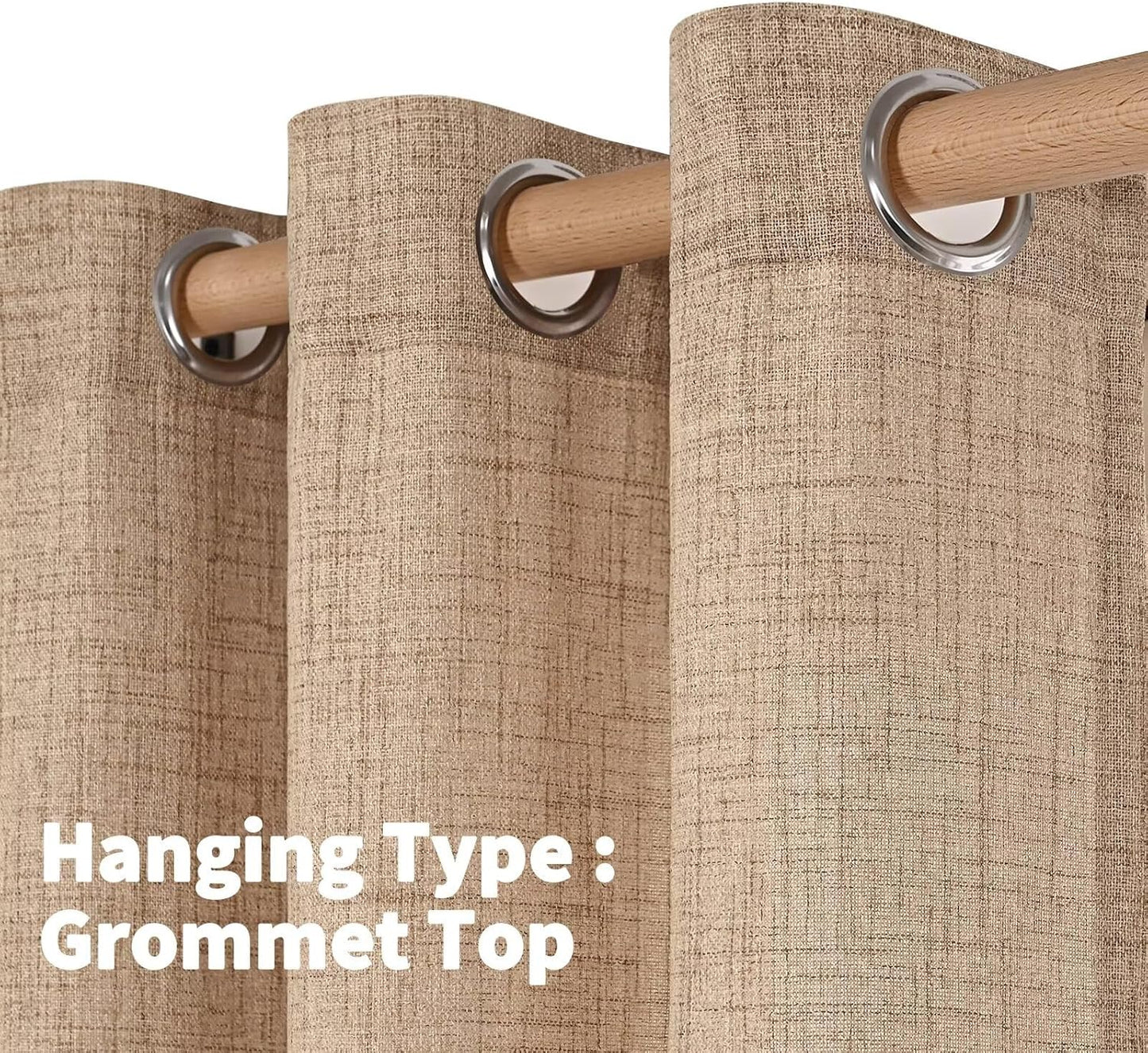 YoungsTex Natural Linen Curtains 84 Inch Long for Living Room Bedroom Grommet Top Light Filtering Privacy Linen Textured Window Semi Sheer Drapes, 2 Panels, 52x84 Inch, Natural