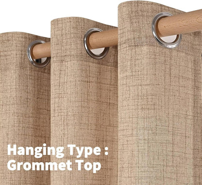 YoungsTex Natural Linen Curtains 84 Inch Long for Living Room Bedroom Grommet Top Light Filtering Privacy Linen Textured Window Semi Sheer Drapes, 2 Panels, 52x84 Inch, Natural