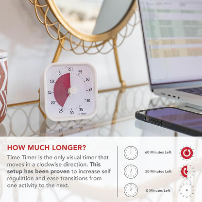 TIME TIMER Time Timer MOD - 60-Minute Visual Timer Home Edition, for Home Schooling, School Desk, Office Desk and Meetings, White
