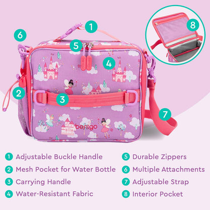 Bentgo® Kids Lunch Bag - Durable, Double Insulated, Water-Resistant Fabric, Interior & Exterior Zippered Pockets, Water Bottle Holder - Ideal for Children 3+ (Shark)
