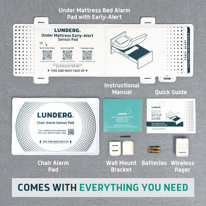 Lunderg Undermattress Bed Alarm for Elderly Adults & Chair Alarm Set - Wireless Early-Alert Mattress Pad, Chair Pad & Pager - Bed Alarms and Fall Prevention for Elderly and Dementia Patients