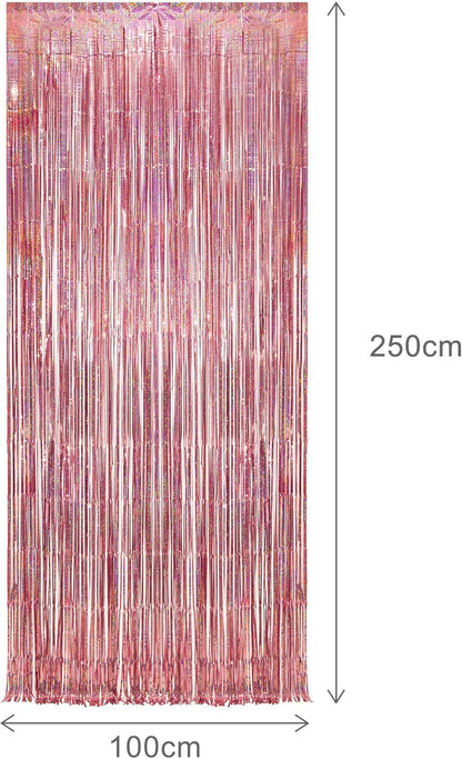 GREATRIL Iridescent Party Tinsel Fringe Backdrop Decorations - Holographic Foil Streamers Curtain for Mermaid/Under The Sea/Frozen/Ocean/Disco/Birthday Themed 3.2ft x 6.5ft - 2 PCS