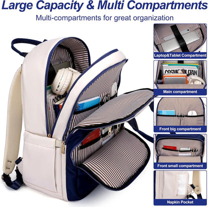 Laptop Backpack for Women Men, Water Resistant Travel Work Backpacks Purse Stylish College Business Teacher Nurse Computer Bag, Fits 17.3" Laptop Light Blue