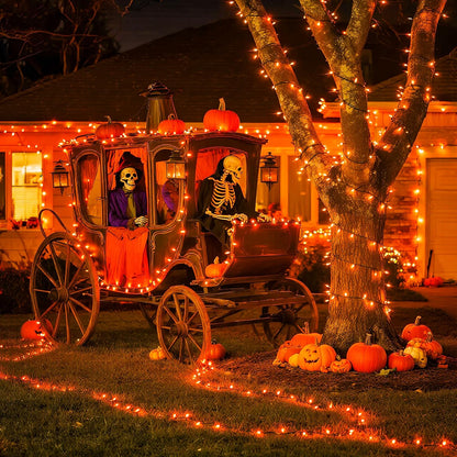 JMEXSUSS 66ft 200 LED Halloween Lights Outdoor, Orange String Lights Clear Wire, 8 Modes Orange Halloween Christmas String Lights Plug in for Tree Indoor Patio Garden Thanksgiving Decorations