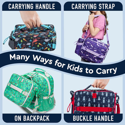 Bentgo® Kids Lunch Bag - Durable, Double Insulated, Water-Resistant Fabric, Interior & Exterior Zippered Pockets, Water Bottle Holder - Ideal for Children 3+ (Shark)