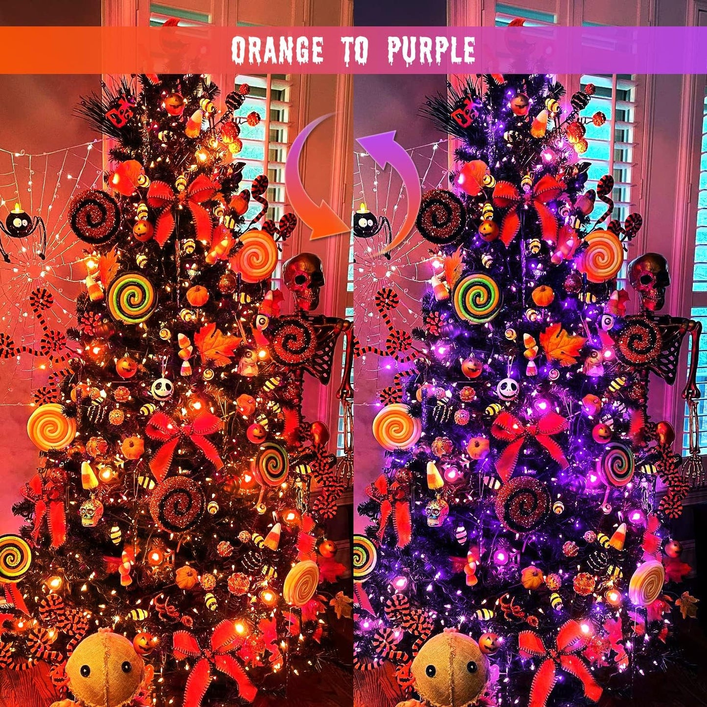 JMEXSUSS 2 Pack 75.5ft Orange Solar Christmas Lights, Total 400 LED Solar String Lights Outdoor Waterproof, 8 Modes Orange Halloween Lights for Tree Patio Garden Thanksgiving Halloween Decorations