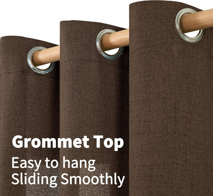 YoungsTex Natural Linen Curtains 84 Inch Long for Living Room Bedroom Grommet Top Light Filtering Privacy Linen Textured Window Semi Sheer Drapes, 2 Panels, 52x84 Inch, Natural