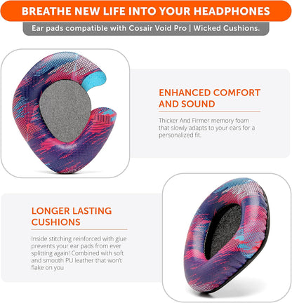 WC Upgraded Replacement Earpads for Corsair Void & Corsair Void Pro Wired & Wireless Gaming Headsets Made by Wicked Cushions | Improved Durability, Thickness, and Sound Isolation | (Speed Racer)