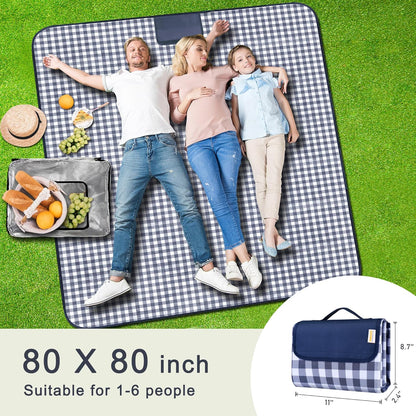 SAMSIER Large Outdoor Picnic Blankets Waterproof Foldable, Beach Blanket Sandproof Portable, Cute Picnic Mat Washable (Navy Blue, 60"×80")