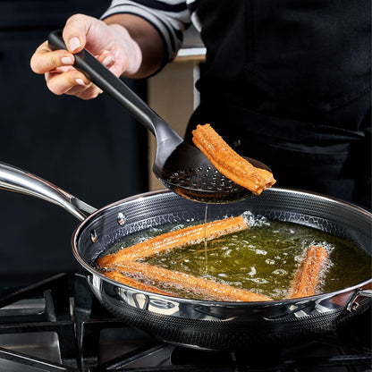 HexClad 9-Piece Kitchen Utensil Set, 9 Stainless Steel & Silicone Tools with a Fingerprint-Resistant Metallic Finish, Heat-Resistant to 450°F, Dishwasher-Safe, Includes Non-Slip Ceramic Crock Holder