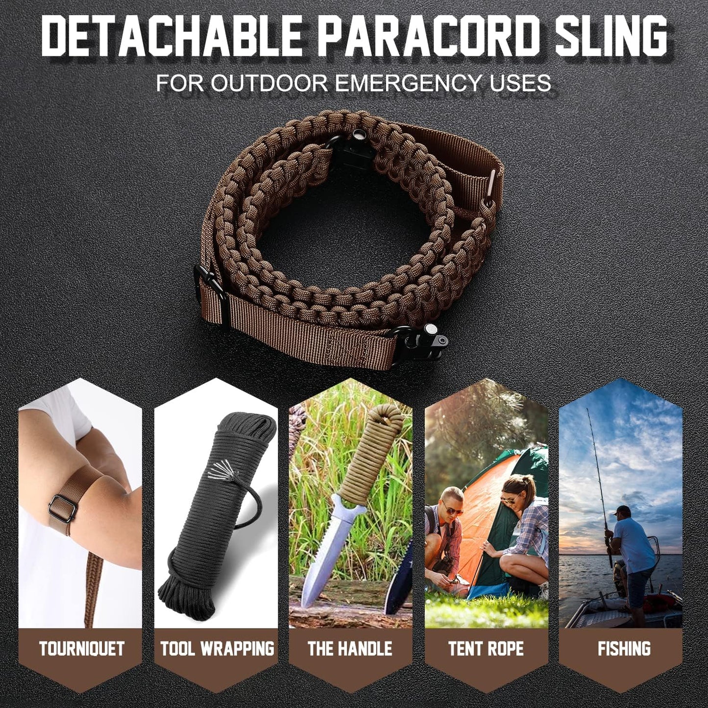 VVAAGG Two-Point Sling with Swivel, Non-Slip Paracord Sling with Adjustable Length Strap
