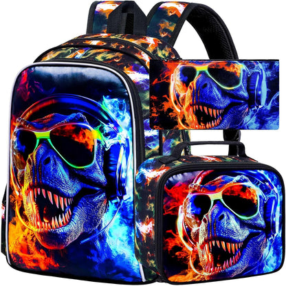 3pcs Backpack for Boys and Girls, 16” Kids Kindergarten Bookbag with Lunch Box, Cute Elementary Backpacks for Boy Girl