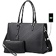 MOSISO Laptop Bag for Women, 17-17.3 inch PU Leathe Tote Bag Compatible with MacBook, HP, Dell, Asus Notebook, Front Embossed Retro Hibiscus Computer Bag with Silk Scarf&Clutch Purse, Gray - PuriLite