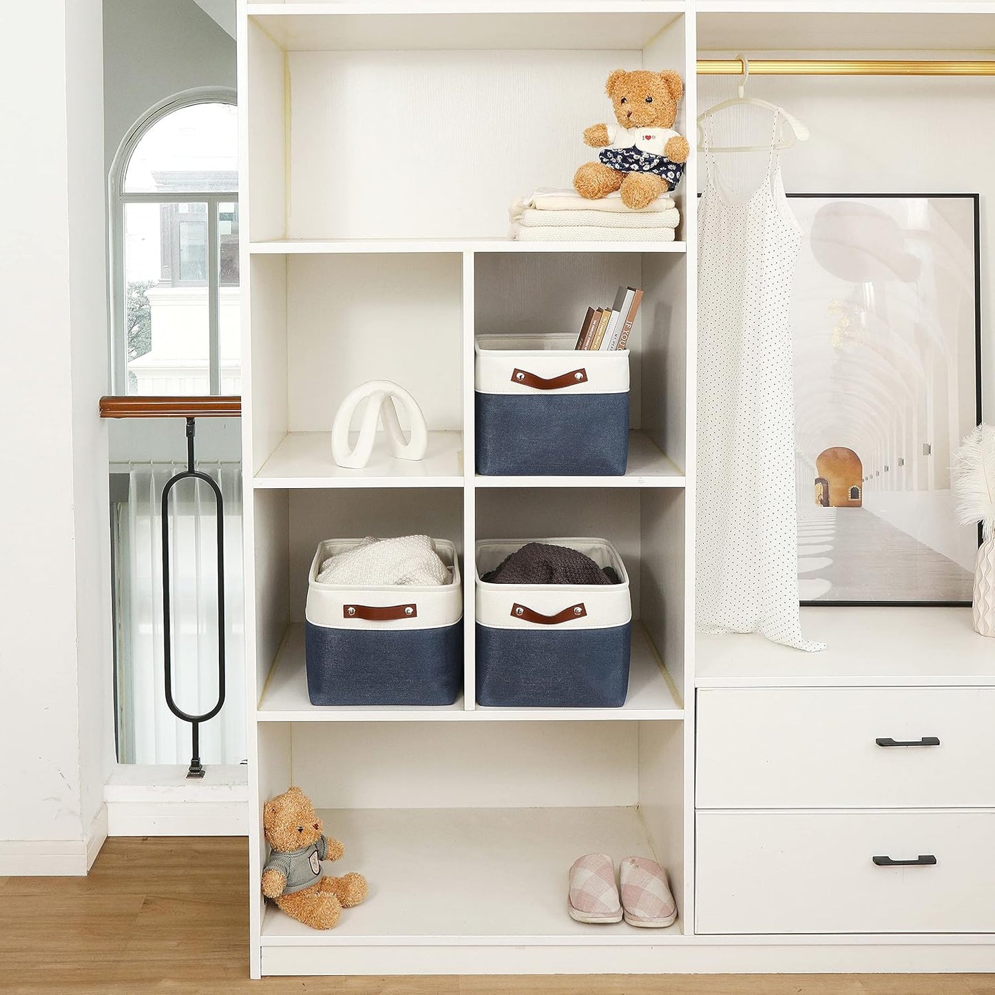 OrganiHaus Large Fabric Storage Baskets for Shelves 3 Pack, 15x11in Closet Storage Bins for Shelves, Cloth Baskets, Fabric Storage Cubes, Linen Closet Organizers, Fabric Basket, White Basket