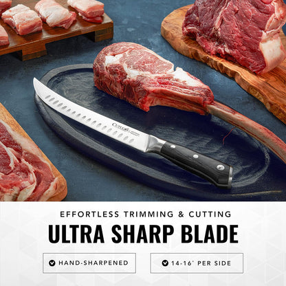 Cutluxe Butcher Knife – 10″ Cimeter Breaking Knife, Razor Sharp Forged High Carbon German Steel, Full Tang Carving Knife, Ergonomic Handle Design – Artisan Series