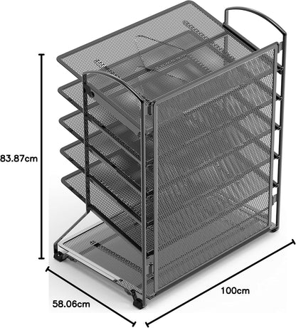6 Tier Sliding File Organizer, Metal Desk Letter Tray with Removable Sliding Trays for Document, Mail and Paper Storage