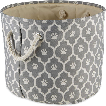 DII Bone Dry RoundSmall Pet Toy and Accessory Storage Bin, 12"(Dia) x9(H), Collapsible Organizer Storage Basket for Home Decor, Pet Toy, Blankets, Leashes and Food-Gray Stripes
