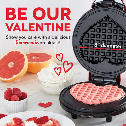 Dash Express 8” Waffle Maker for Waffles, Paninis, Hash Browns + other Breakfast, Lunch, or Snacks, with Easy Clean, Dual Non-Stick Surfaces - Red Heart