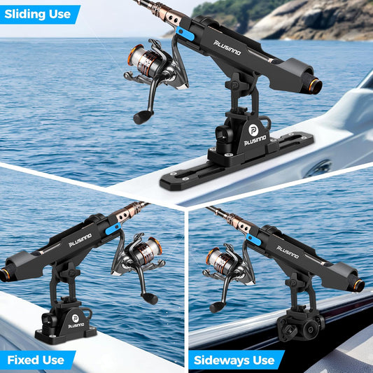 PLUSINNO 2 in 1 Fishing Rod Holders for Boat, Kayak Fishing Rod Holder, Fishing Pole Holders for Track Mount/Deck Mount, Fishing Gear with Fishing Rod Protective Strap, Fishing Accessories & Gifts - PuriLite