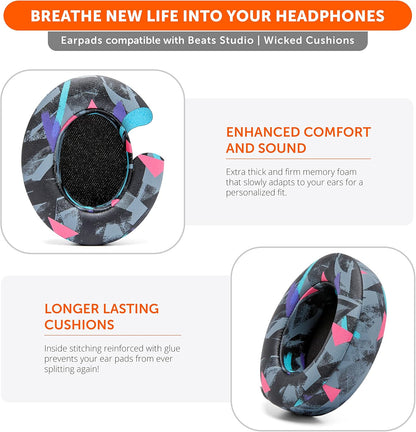 WC Wicked Cushions Replacement Ear Pads for Beats Studio 2 & 3 (B0501, B0500) Wired & Wireless | Does NOT Fit Beats Solo | Softer PU Leather, Enhanced Foam & Stronger Adhesive | Emerald Tide