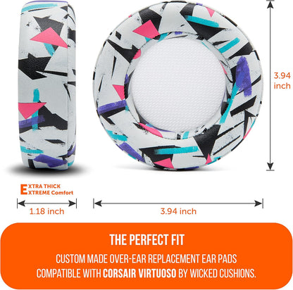 WC Upgraded Replacement Earpads for Corsair Virtuoso RGB Wireless Gaming Headset Made by Wicked Cushions | Improved Durability, Thickness, Softer Leather, and Sound Isolation | (90s White)