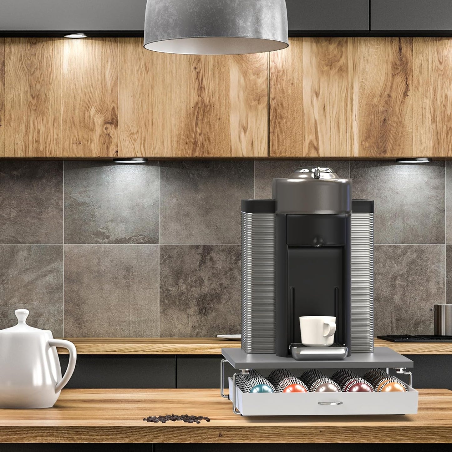 DecoBrothers Vertuo Pod Holder VertuoLine Drawer Storage for Nespresso Coffee Capsules, Crystal Tempered Glass, White