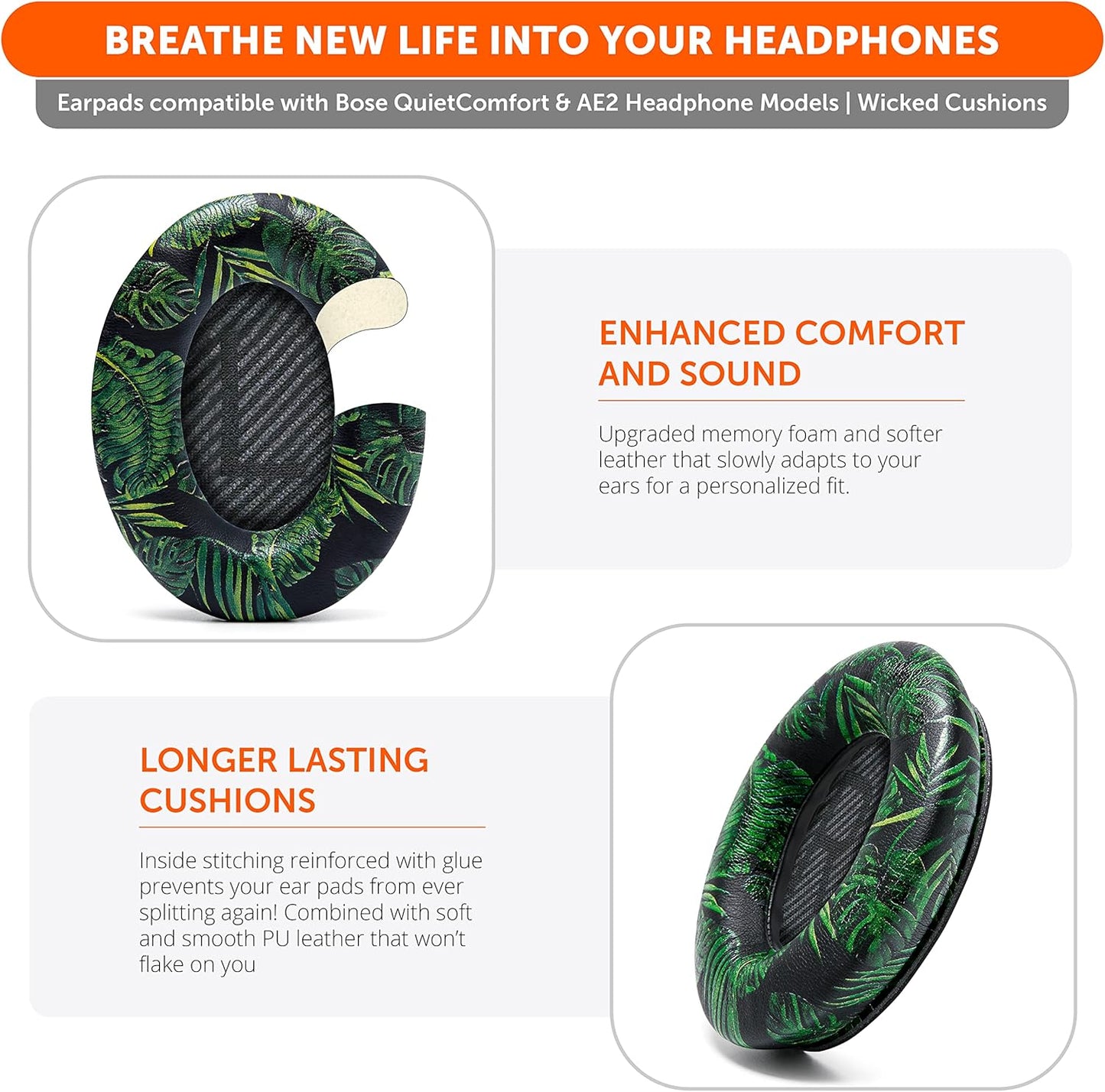 WC Wicked Cushions Upgraded Replacement Ear Pads for Bose QC35 & QC35ii (QuietComfort 35) Headphones & More - Softer Leather, Luxurious Memory Foam, Added Thickness, Extra Durability | Midnight Blue