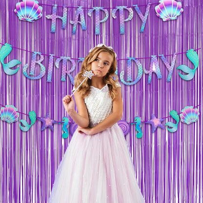 GREATRIL Iridescent Party Tinsel Fringe Backdrop Decorations - Holographic Foil Streamers Curtain for Mermaid/Under The Sea/Frozen/Ocean/Disco/Birthday Themed 3.2ft x 6.5ft - 2 PCS