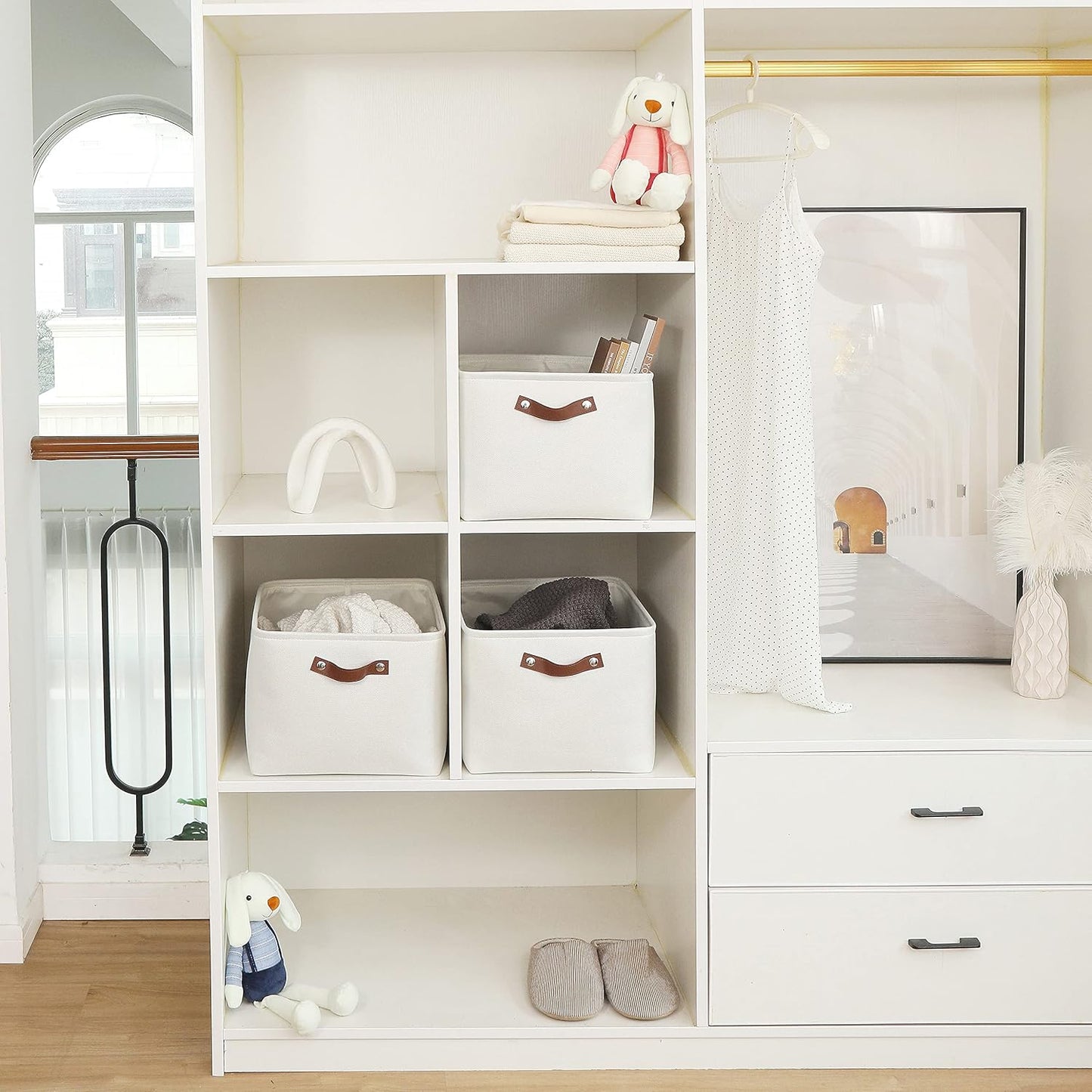 OrganiHaus Large Fabric Storage Baskets for Shelves 3 Pack, 15x11in Closet Storage Bins for Shelves, Cloth Baskets, Fabric Storage Cubes, Linen Closet Organizers, Fabric Basket, White Basket