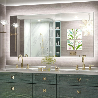 Keonjinn 40 x 32 Inch LED Bathroom Mirror with Acrylic, Backlit Mirror Anti-Fog, Lighted Bathroom Mirror for Wall, CRI90 High Definition Dimmable Large Makeup Mirror(Horizontal/Vertical)