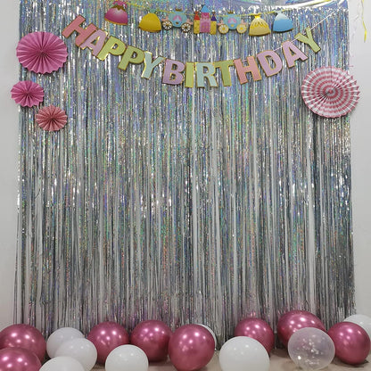 BRAVESHINE Pink Glitter Tinsel Foil Fringe Curtain - 2 Pcs 3.2x8.2 ft Metallic Party Supplies Photo Backdrop for Girl Princess Birthday Unicorn Bachelorette Butterfly Bridal Shower Party Decorations