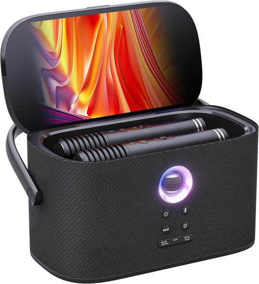 Karaoke Machine for Adults & Kids with Screen Lyrics Display, 2 Wireless Microphones Auto-Charging, Portable Bluetooth Speaker PA System WiFi/HDMI, Home Outdoor Party Speaker (Shell Series) (Shell S2)