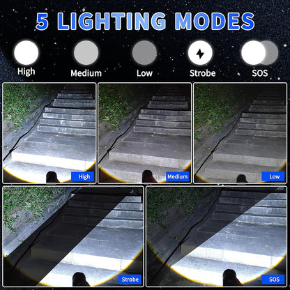 Flashlight Rechargeable 5 Modes of 10000 High Lumen,IPX6 Waterproof Flashlight,LED Flashlight Ultra Bright,Portable Flashlight for Outdoor Activities Such as Camping,Cycling,Mountain