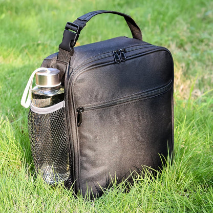 Insulated Lunch Bag, Leakproof Portable Lunch Box for Women Men Boys Girls, Large Capacity Cooler Bag with Handle and Bottle Pocket for Office School Camping Hiking Outdoor Beach Picnic (Black)