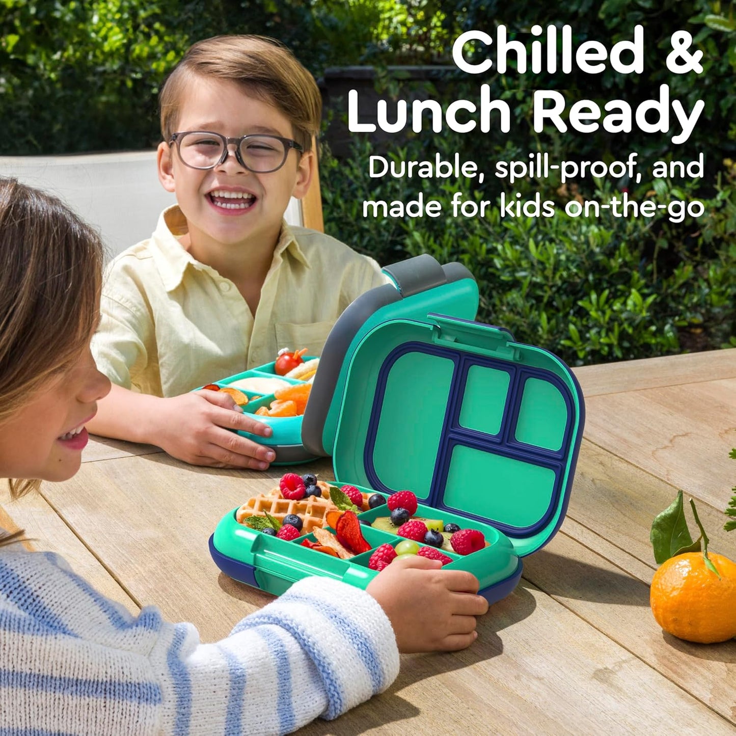 Bentgo Chill Kids Leak-Proof Lunch Box - 4-Compartment Bento Box with Built-In Ice Pack, 3.3 Cup Capacity, PFAS & BPA-Free, Microwave & Dishwasher Safe, Ideal Size for Ages 3 to 7 (Aqua)