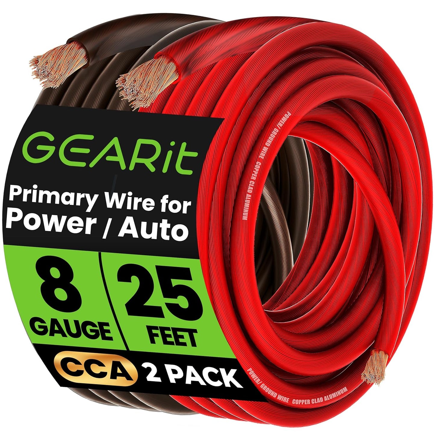 GEARit, 8 Gauge Wire, for Automotive Power/Ground, Battery Cable, Car Audio, RV, Amp, CCA, Automotive Wire, Amp Kit, Battery Cables, Wiring Kit, (25 feet Each- Black/Red)