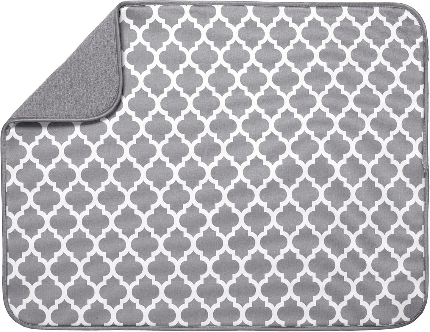 S&T INC. Absorbent, Reversible XL Microfiber Dish Drying Mat for Kitchen, 18 Inch x 24 Inch, Pewter Gray Trellis